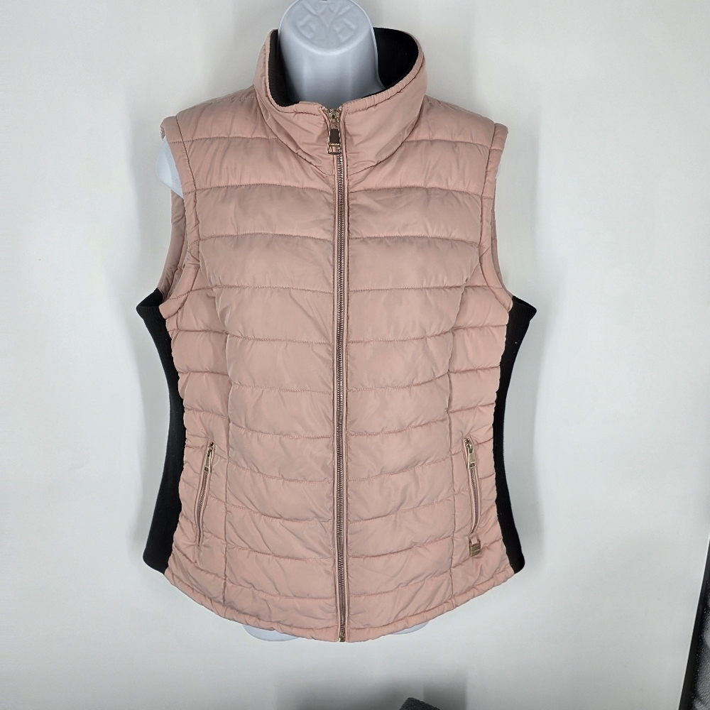 Calvin Klein Women Large Quilted Puffer Vest Pale Pink Gold Hardware Sleeveless